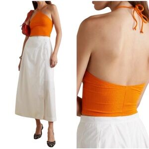Reformation Aversa orange ribbed stretch knit halter cropped top size XL